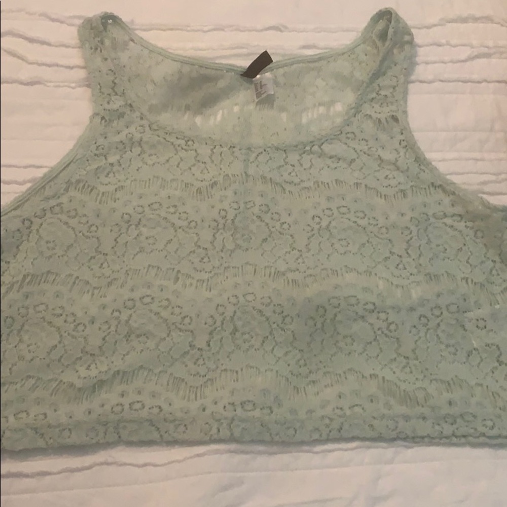 Mint lace crop top